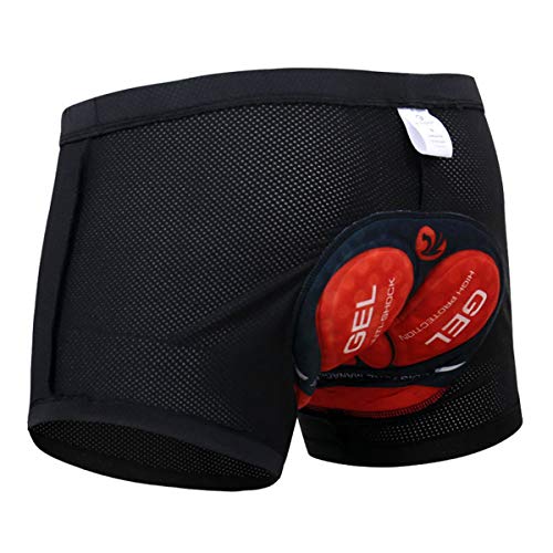 X-TIGER Hombres Ropa Interior de Bicicleta con 5D Gel Acolchado MTB Ciclismo Pantalones Cortos, Color Negro con Rojo, XL