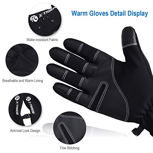 X-TIGER Vellón Térmico Invierno MTB Ciclismo Guantes con pantalla táctil para hombre con todos los dedos a prueba de viento e impermeable (XL)