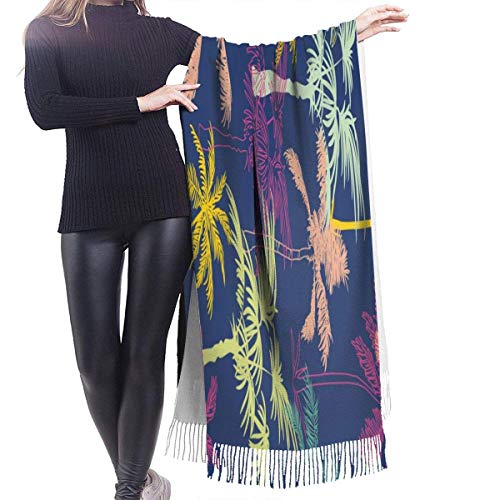 XCNGG Bufanda con flecos de cachemira de imitación chal bufanda larga de moda Scarf Colorful Geometric Palm Trees Wrap Scarf Winter Warm Cashmere Shawl Scarf Lightweight Portable Headscarf Comfortable