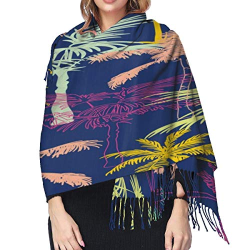 XCNGG Bufanda con flecos de cachemira de imitación chal bufanda larga de moda Scarf Colorful Geometric Palm Trees Wrap Scarf Winter Warm Cashmere Shawl Scarf Lightweight Portable Headscarf Comfortable