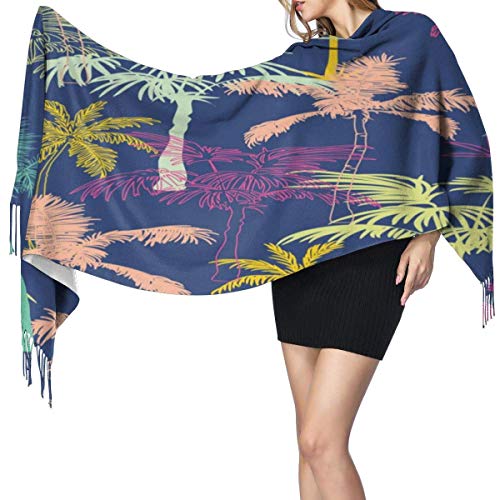 XCNGG Bufanda con flecos de cachemira de imitación chal bufanda larga de moda Scarf Colorful Geometric Palm Trees Wrap Scarf Winter Warm Cashmere Shawl Scarf Lightweight Portable Headscarf Comfortable