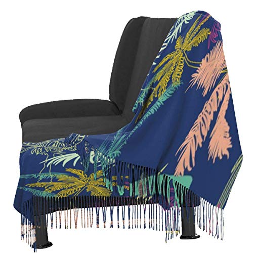 XCNGG Bufanda con flecos de cachemira de imitación chal bufanda larga de moda Scarf Colorful Geometric Palm Trees Wrap Scarf Winter Warm Cashmere Shawl Scarf Lightweight Portable Headscarf Comfortable