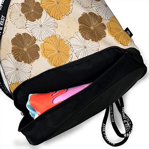 XCNGG Mochila con cordón Amarillo y marrón Fondo de flores Paquete multifuncional Mochila Mochila con compartimento para zapatos Bolsa de hilo para hombres Mujeres Adolescentes Natación Deportes Gimna