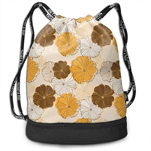 XCNGG Mochila con cordón Amarillo y marrón Fondo de flores Paquete multifuncional Mochila Mochila con compartimento para zapatos Bolsa de hilo para hombres Mujeres Adolescentes Natación Deportes Gimna