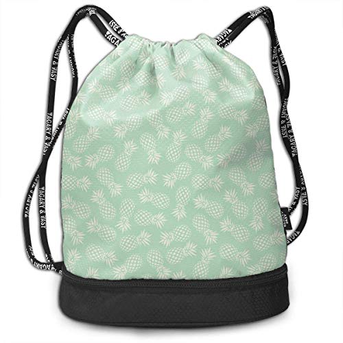 XCNGG Mochila con cordón de piña sobre fondo de menta Mochila de paquete multifuncional Mochila con compartimento para zapatos Bolsa de cuerda para hombres Mujeres Adolescentes Natación Deportes Gimna