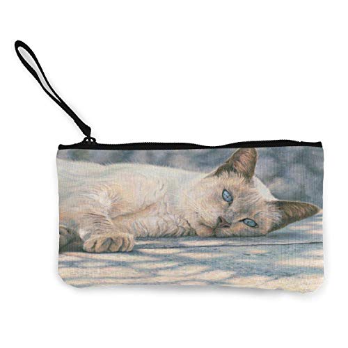 XCNGG Monederos Bolsa de Almacenamiento Shell Lazy Afternoon Cat Canvas Change Purse Cellphone Clutch Purse with Wrist Strap Multipurpose Cosmetic Bag Zip Mini Wallet For Travel Holiday