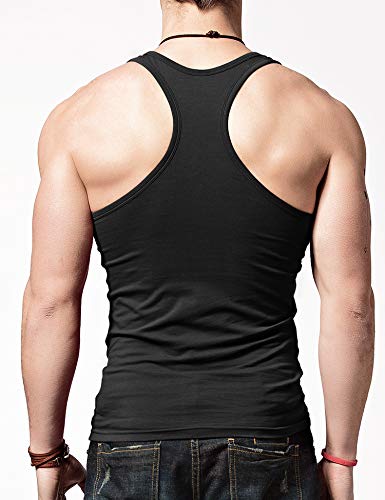 XDIAN Hombres Stringer Tanques Tops Muscle Gym Deporte Algodón Entrenamiento Fitness Culturismo Fútbol Baloncesto I-Shape Chalecos (EUR S=Label XL:60-65Kg, Black)