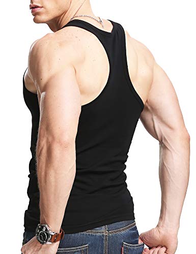 XDIAN Hombres Stringer Tanques Tops Muscle Gym Deporte Algodón Entrenamiento Fitness Culturismo Fútbol Baloncesto I-Shape Chalecos (EUR S=Label XL:60-65Kg, Black)