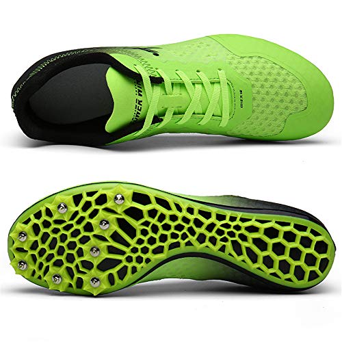 XFQ Pista Y Campo Zapatos, Sprint Entrenamiento Atlético Unisex Adultos Zapatos para Niños Junior Spikes Salto De Longitud Transpirable Zapatillas De Deporte,Verde,36EU