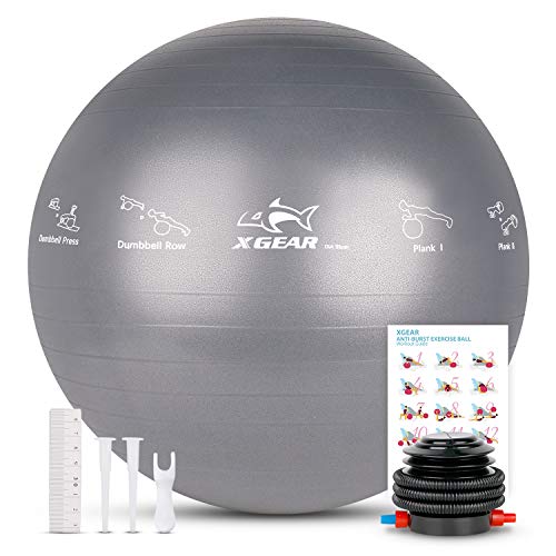 XGEAR Fitness Pelota Balón de Ejercicio Anti-explosión 55cm/65cm/75cm para Fitness Yoga Pilates Ball Estabilizador de Balón de Equilibrio Resistente con Bomba (Gris, 55cm) XGEAR Fitness Pelota Balón de Ejercicio Anti-explosión 55cm/65cm/75cm para Fitness Yoga Pilates Ball Estabilizador de Balón de Equilibrio Resistente con Bomba (Gris, 55cm)