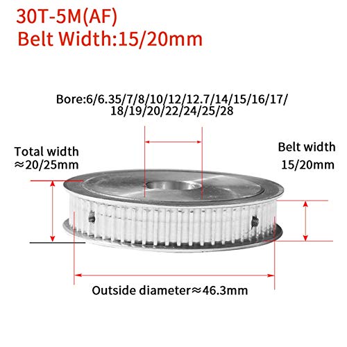 Xianglaa-Polea de distribución 30teeth HTD5M Polea de tiempo síncrono, Bore interno 6mm-28mm for ancho = 15/20 mm, correa de tiempo de la llavero Polea AF 5mm Pitch 5m Tipo 30T Producción de precisión