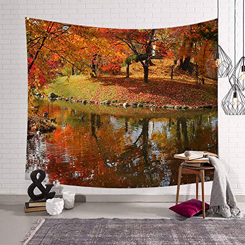 XIAOG Tapiz para Colgar,Estética Natural Psychedelic Forest Rojo Maple River Art Tapiz Chal Toalla De Playa para Adolescentes Dormitorio Sala De Estar Decoración, 75X90Cm (29.5X35.5In)