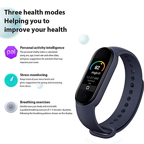 Xiaomi Mi Band 5 Pulsera Inteligente de Actividad,Monitores de Actividad,Fitness Tracker,1.1”Pantalla Dinámica Color,Negro( Versión Global) Xiaomi Mi Band 5 Pulsera Inteligente de Actividad,Monitores de Actividad,Fitness Tracker,1.1”Pantalla Dinámica Color,Negro( Versión Global)