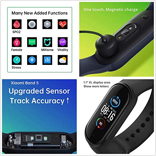 Xiaomi Mi Band 5 Pulsera Inteligente de Actividad,Monitores de Actividad,Fitness Tracker,1.1”Pantalla Dinámica Color,Negro( Versión Global) Xiaomi Mi Band 5 Pulsera Inteligente de Actividad,Monitores de Actividad,Fitness Tracker,1.1”Pantalla Dinámica Color,Negro( Versión Global)