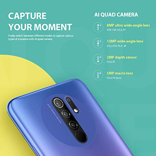 Xiaomi Redmi 9 Teléfono 3Gb Ram + 32Gb Rom, 6.53” Fhd+ Dot Drop Pantalla, Me Tek Helio G80 Octa-Core Procesador, 8Mp Frontal & 13Mp+8Mp+5Mp+2Mp Ai Quad Cámara Trasera Versión Global (Morado)