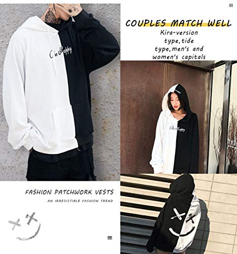 XIAOYAO Hombre Sudadera con Capucha Deportiva Manga Larga Hoodie Casual Camisa de Entrenamiento (M, Blanco Negro)