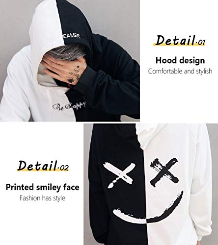 XIAOYAO Hombre Sudadera con Capucha Deportiva Manga Larga Hoodie Casual Camisa de Entrenamiento (M, Blanco Negro)