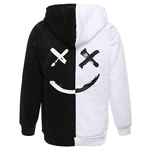 XIAOYAO Hombre Sudadera con Capucha Deportiva Manga Larga Hoodie Casual Camisa de Entrenamiento (M, Blanco Negro)