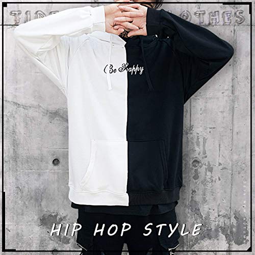 XIAOYAO Hombre Sudadera con Capucha Deportiva Manga Larga Hoodie Casual Camisa de Entrenamiento (M, Blanco Negro)