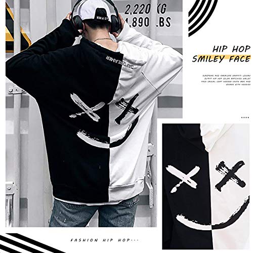 XIAOYAO Hombre Sudadera con Capucha Deportiva Manga Larga Hoodie Casual Camisa de Entrenamiento (S, Blanco Negro)