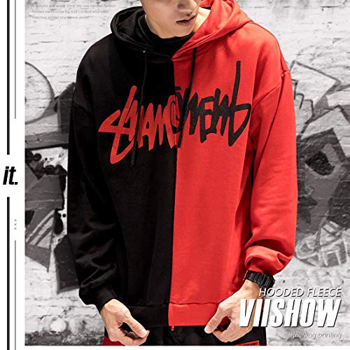 XIAOYAO Hombre Sudadera con Capucha Deportiva Manga Larga Hoodie Casual Camisa de Entrenamiento (XL, Rojo Negro 2)