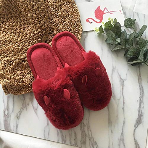xinghui Pantuflas con Forro Polar，Pantuflas cálidas Suaves，Zapatillas de algodón, Zapatos caseros de Felpa, Zapatillas de algodón Calientes-Rojo_Niños 30-31