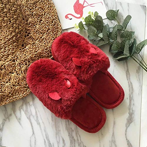 xinghui Pantuflas con Forro Polar，Pantuflas cálidas Suaves，Zapatillas de algodón, Zapatos caseros de Felpa, Zapatillas de algodón Calientes-Rojo_Niños 30-31