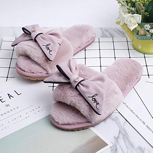 xinghui Pantuflas con Forro Polar，Zapatillas de Felpa，Zapatillas de algodón, Zapatillas peludas caseras con Lazo, Lindas Zapatillas Antideslizantes de Felpa-Lazo de Amor de Base Rosa_40