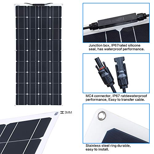 XINPUGUANG 100w 12v Kit de panel solar flexible Módulo monocristalino 10A Regulador solar para autocaravana, caravana, barco, automóvil, carga de energía de batería de 12v XINPUGUANG 100w 12v Kit de panel solar flexible Módulo monocristalino 10A Regulador solar para autocaravana, caravana, barco, automóvil, carga de energía de batería de 12v