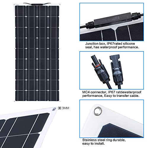 XINPUGUANG 100w 12v Kit de panel solar flexible Módulo monocristalino 10A Regulador solar para autocaravana, caravana, barco, automóvil, carga de energía de batería de 12v