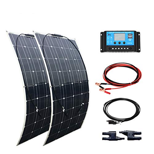 XINPUGUANG 200W kit de Panel Solar 2pcs 100w módulo monocristalino flexible 20A controlador para automóvil, embarcaciones, marina, autocaravana, caravanas, batería de 12v (Blanco)