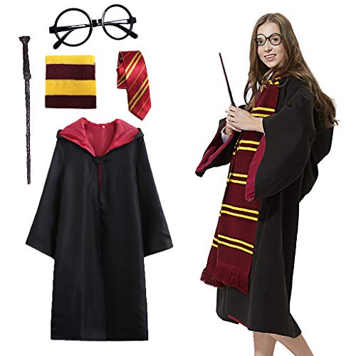 Xinqin Ding 4 Piezas Disfraz de Mago Cosplay para niños Adultos, con Capa, Corbata, Montura de Gafas para la Fiesta de Mago Disfraz Carnaval Halloween (135)