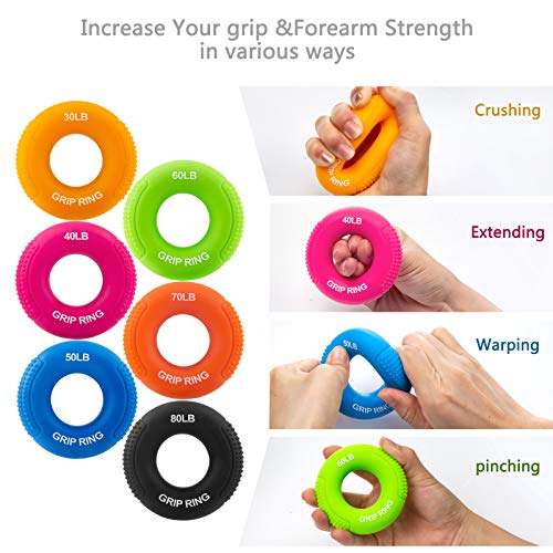 XiYee Juego de Silicona Reforzador, Anillas Ejercitador de 6 Pcs Hand Grip Trainer, Aparato de Entrenamiento de Manos y Dedos para Fortalecer los Dedos y los Antebrazos de Guitarristas, Escaladores