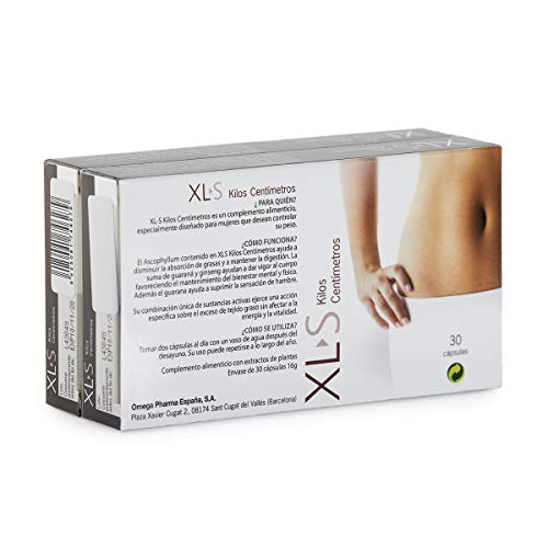 XL-S Kilos Centímetros Captagrasas Adelgazante, Tratamiento para Perder Peso, Reductor de Apetito con Guaraná y Ginseng - Pack Duplo 2 x 30 Comprimidos, 1 Mes de Tratamiento