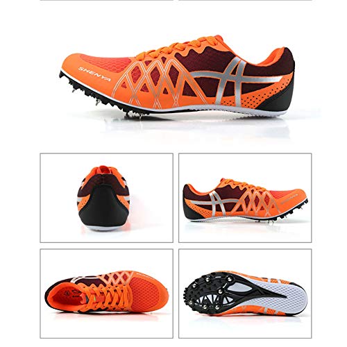 X/L Zapatos con Clavos de Pista Zapatillas de Atletismo de Atletismo para Mujer y Hombre Zapatillas de Atletismo para niños y niñas Zapatillas de Carreras con Clavos (Color : Orange, Size : 7.5 UK)