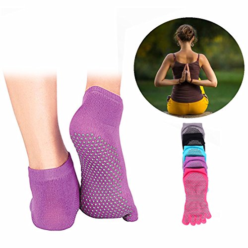 XLKJ 5 Pares Calcetines Antideslizantes Mujeres - Calcetines de Yoga con Dedos para Pilates Danza Yoga Gimnasio Deportes Artes Marciales