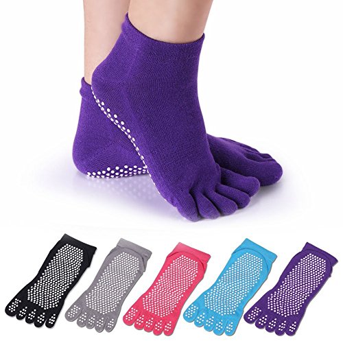 XLKJ 5 Pares Calcetines Antideslizantes Mujeres - Calcetines de Yoga con Dedos para Pilates Danza Yoga Gimnasio Deportes Artes Marciales