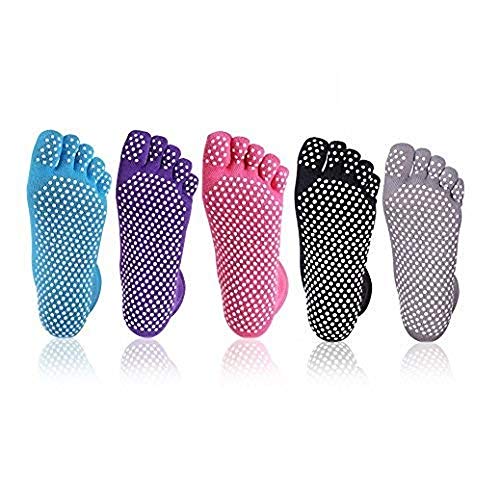 XLKJ 5 Pares Calcetines Antideslizantes Mujeres - Calcetines de Yoga con Dedos para Pilates Danza Yoga Gimnasio Deportes Artes Marciales