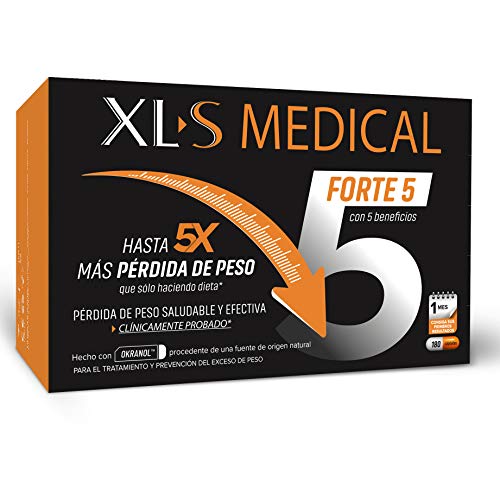 XLS Medical Forte 5 | Captagrasas | Pierde hasta 5 veces más peso que solo haciendo dieta | Perder Peso | Origen Natural 100% Vegano | 180 Cápsulas, 1 mes