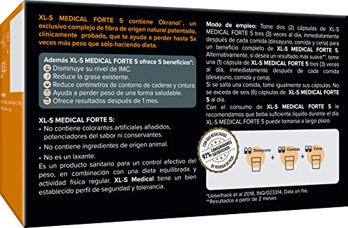 XLS Medical Forte 5 | Captagrasas | Pierde hasta 5 veces más peso que solo haciendo dieta | Perder Peso | Origen Natural 100% Vegano | 180 Cápsulas, 1 mes