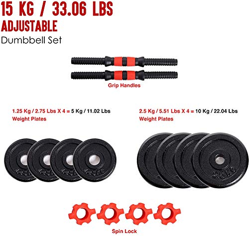 Xn8 Sports Mancuernas Ajustables 15kg and 20kg - Juego de Mancuernas Ajustables Culturismo Aptitud Halterofilia Ejercicios de Gimnasio doméstico Banco de Pesa