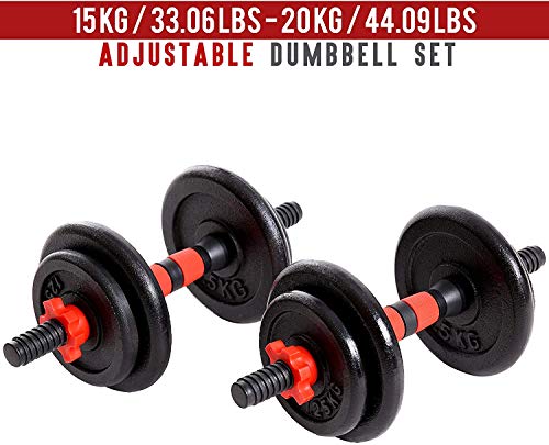 Xn8 Sports Mancuernas Ajustables 15kg and 20kg - Juego de Mancuernas Ajustables Culturismo Aptitud Halterofilia Ejercicios de Gimnasio doméstico Banco de Pesa