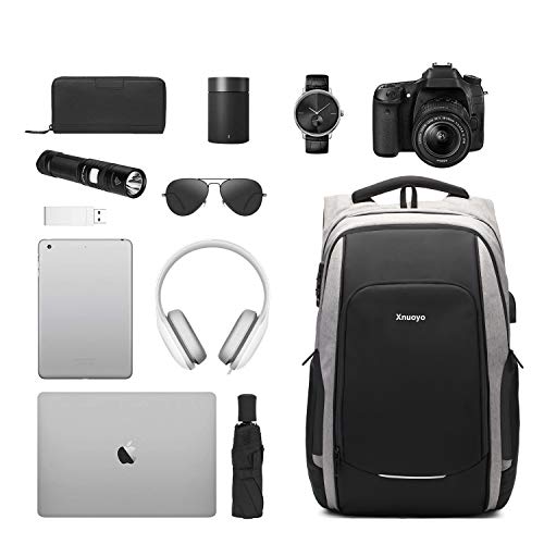 Xnuoyo Mochila Antirrobo de Portátil, 15,6 Pulgada Mochila Ordenador Portatil Resistente al Agua con el Puerto de Carga y Auriculares USB para Hombre Mujer Oficina Trabajo Diario Negocio, Gris Xnuoyo Mochila Antirrobo de Portátil, 15,6 Pulgada Mochila Ordenador Portatil Resistente al Agua con el Puerto de Carga y Auriculares USB para Hombre Mujer Oficina Trabajo Diario Negocio, Gris