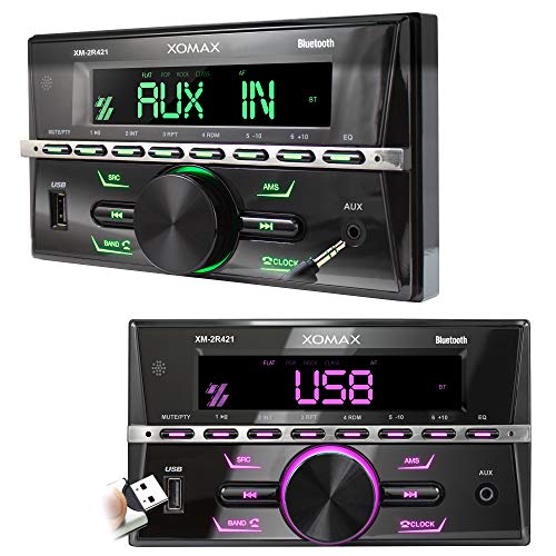 XOMAX XM-2R421 Radio de Coche con Bluetooth I RDS I Am, FM I USB, AUX I 7 Colores de luz Ajustables I 2 DIN