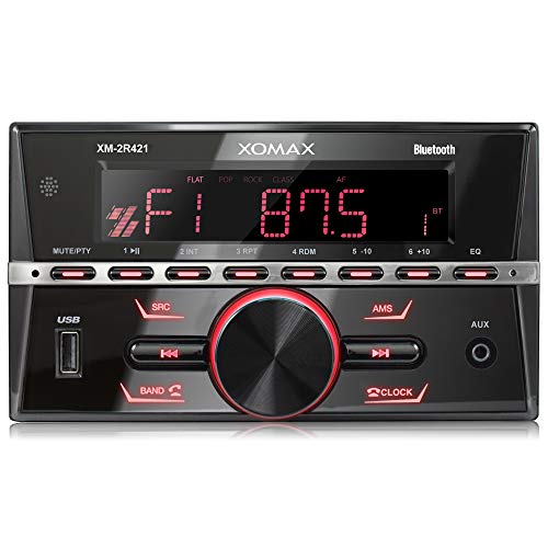 XOMAX XM-2R421 Radio de Coche con Bluetooth I RDS I Am, FM I USB, AUX I 7 Colores de luz Ajustables I 2 DIN