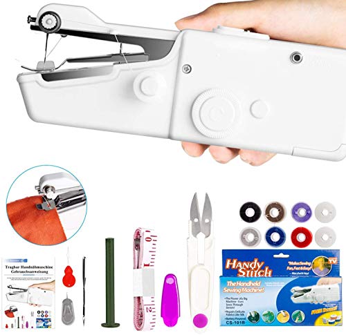 Xpassion Mini Maquina de Coser Portátil de Mano,Herramienta de Puntada Rápida para Tela,Aguja y Enhebrador Uso de Viaje y Casa,Ropa o Tela de Niños con 19 Accesorios, Blanca