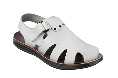 Xposed Sandalias de piel auténtica para hombre, estilo gladiador romano, color Blanco, talla 42 1/3 EU