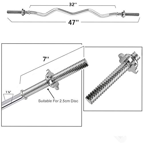 XRZS 47'' Antideslizante Duradero Barra de Musculación de Pesas, Diámetro de 25 mm, con 2 nueces para Entrenamiento Fitness