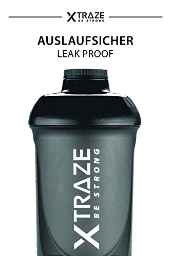 XTRAZE® Botella Mezcladora de Proteínas de 500 ml, Compartimiento para Polvo de 150 ml, Shaker sin BPA, Vaso de Ejercicios a Prueba de Derrames con Balanza, Tamiz para Batidos de Proteina sin Grumos