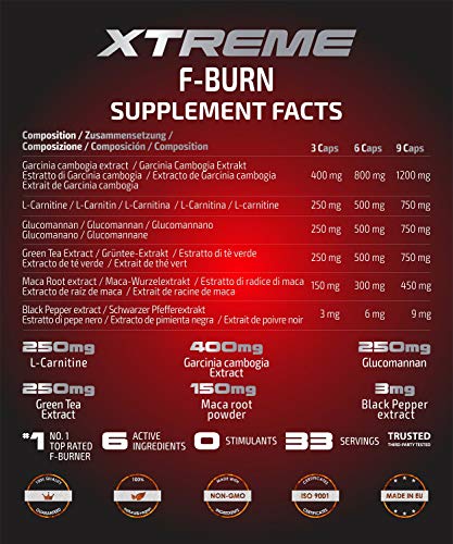 Xtreme F-burn | Quemagrasas Con Ingredientes 100% Naturales | 100 Píldoras Con La Potencia De La Maca Y La Garcinia | Píldoras Veganas Para Perder Peso | Conservar El Músculo | Supresor Del Apetito